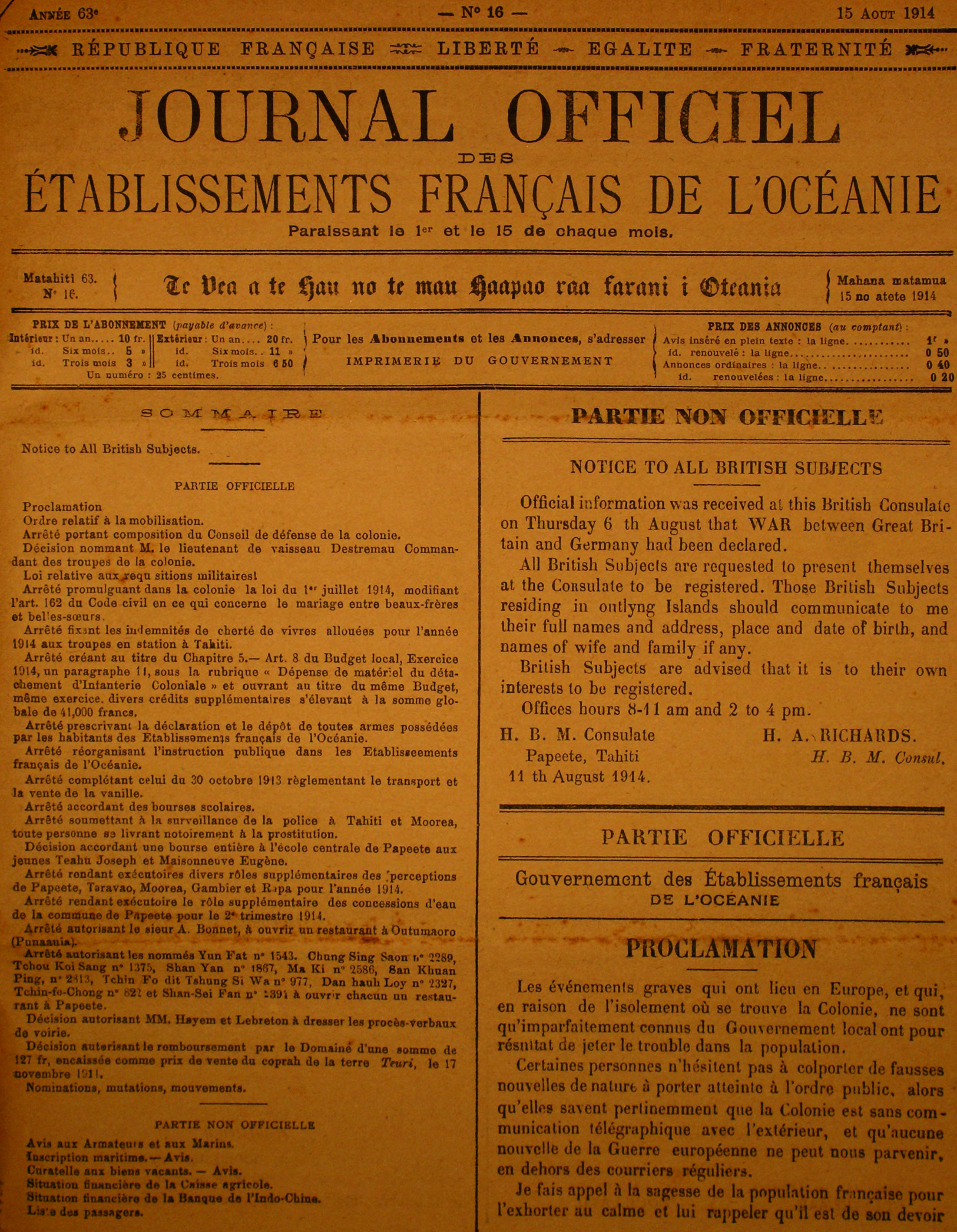 Centenaire de la Grande Guerre : le 11 août 1914, la Polynésie française se mobilisait