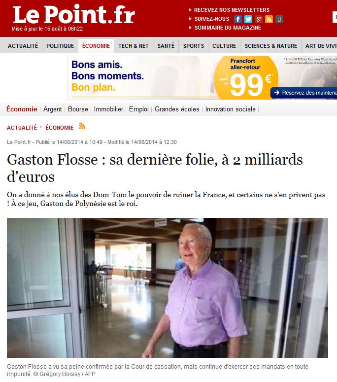 Gaston Flosse dépose une plainte en diffamation contre le journal "Le Point"
