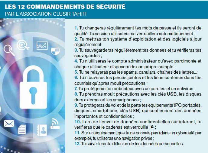 Clusir Tahiti : Les 12 commandements de la sécurité informatique