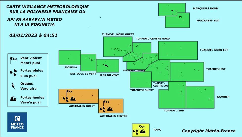 ​Vigilance orange sur les Australes ouest et centre