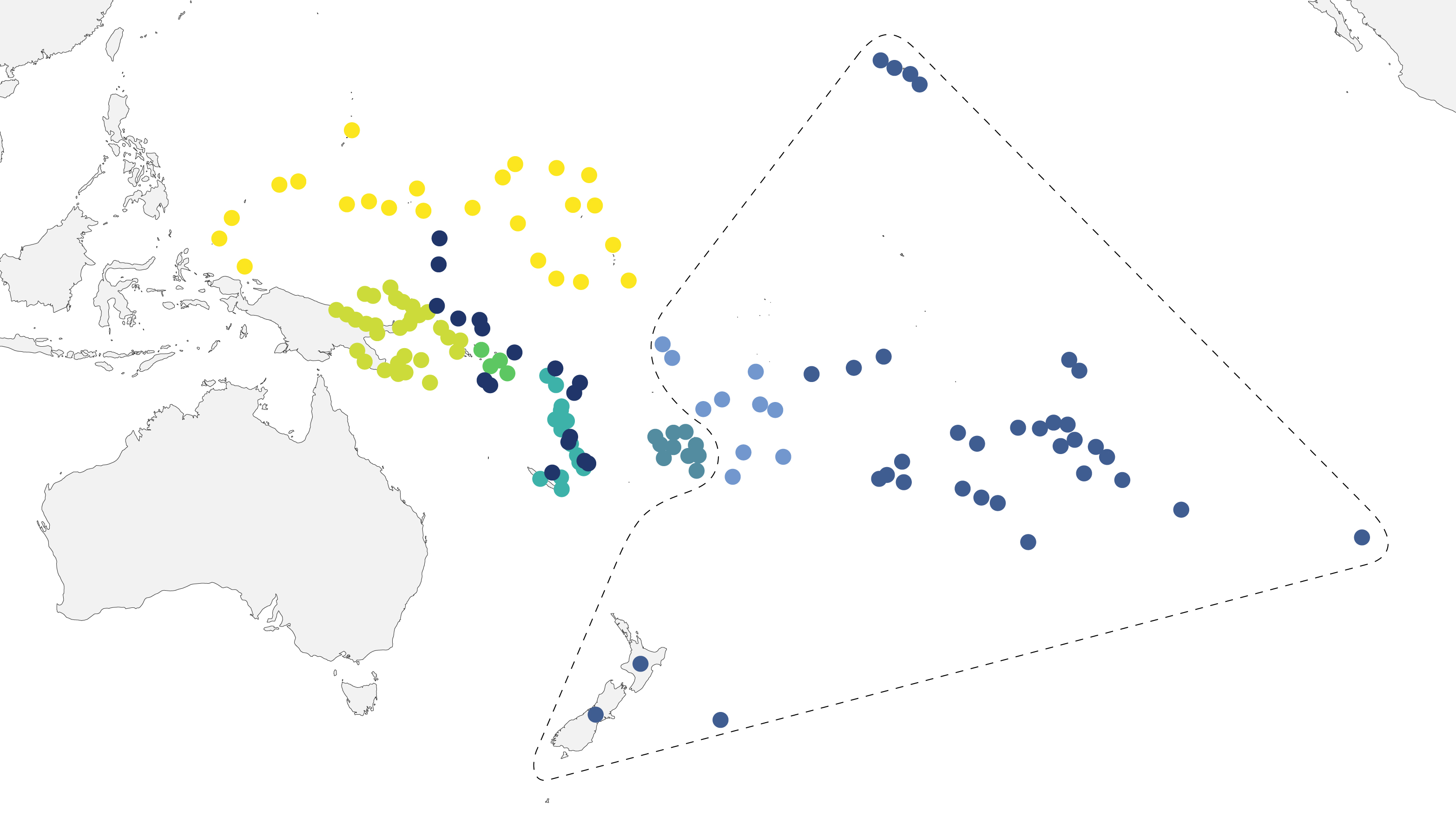 Carte présentant les langues mères reconstruites pour le sous-groupe océanien et leur répartition dans le Pacifique. Crédit: Mary Walworth et Aymeric Herman, 2022.