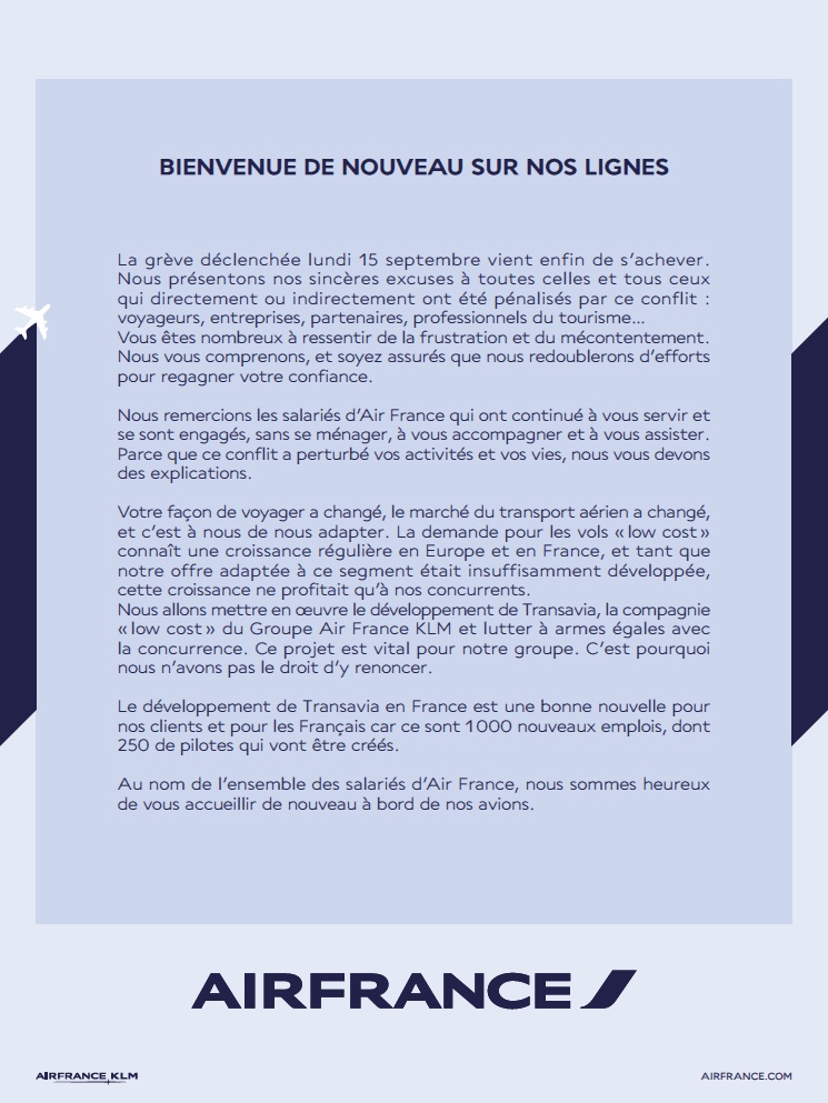 Air France : La grève est finie