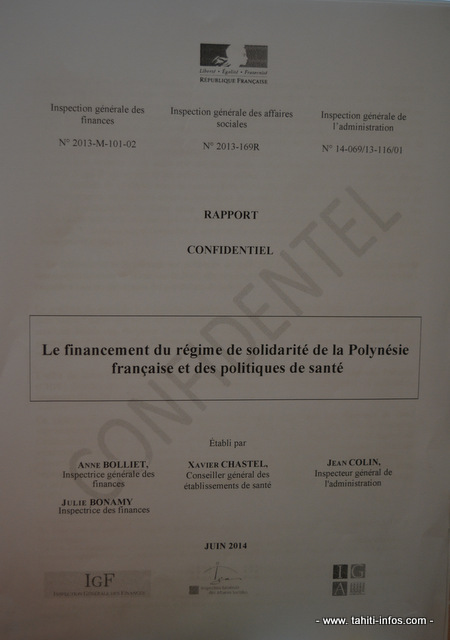 Le rapport de l'Igas est estampillé "confidentiel". De fait, même s'il a été remis au président Gaston Flosse en juillet dernier à Paris par la ministre des Outremer,  rien n'avait filtré depuis. Jusqu'à ce lundi 6 octobre.