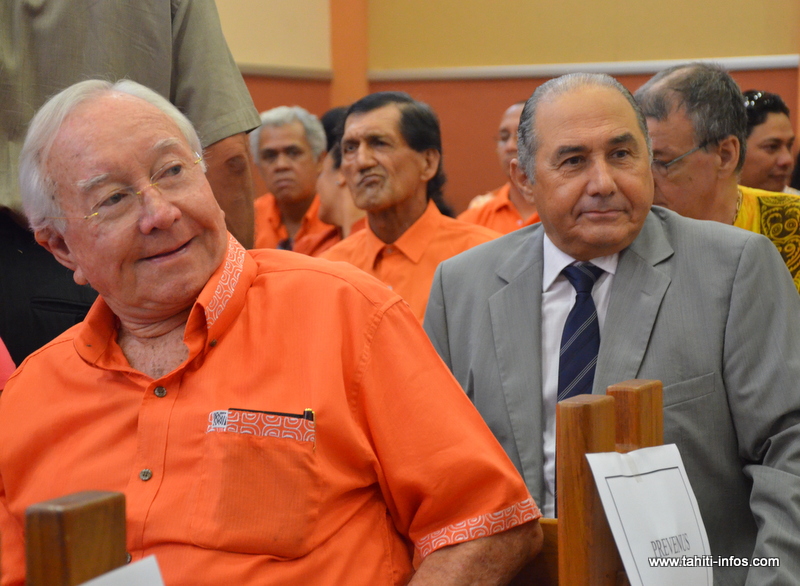 Gaston Flosse et Hubert Haddad, le 25 septembre 2012 au Palais de justice de Papeete, lors du procès en correctionnelle de l'affaire OPT