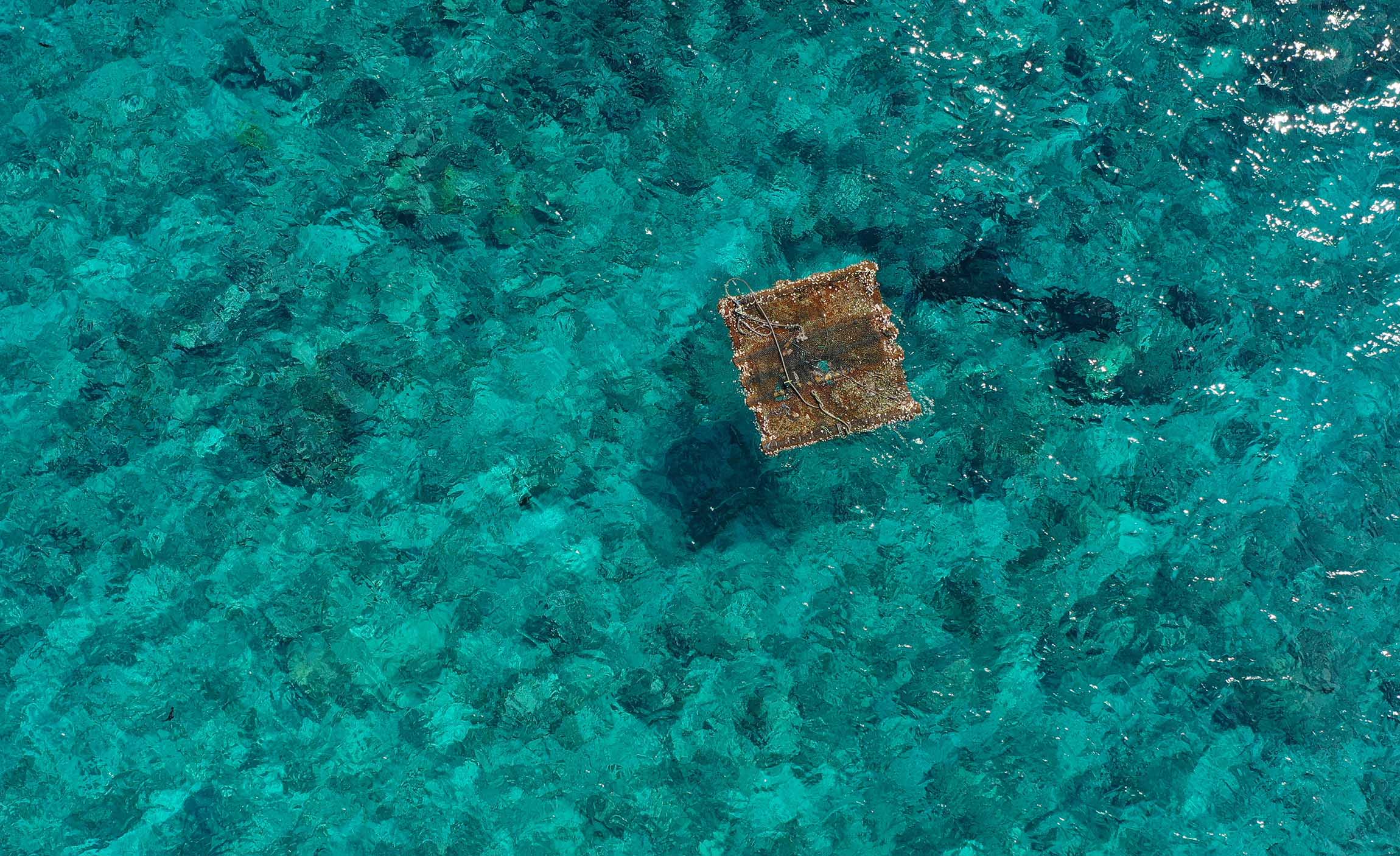 Un DCP à la dérive au milieu d'un lagon. Crédit photo : présidence.