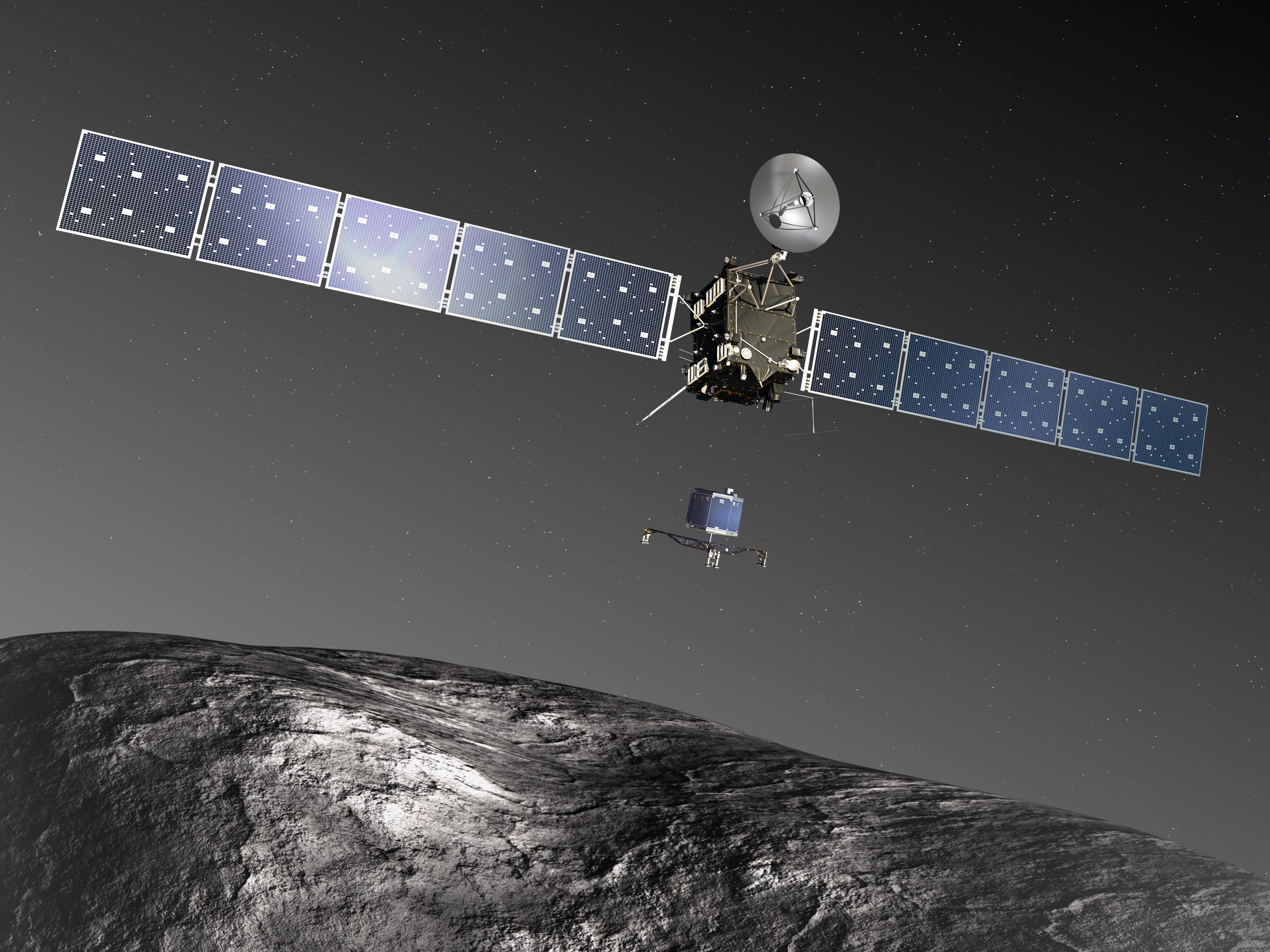 La sonde Rosetta, de l'Agence Spatiale Européenne, et son robot Philae