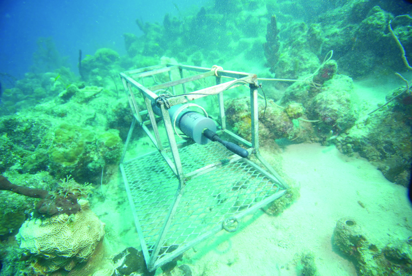 Hydrophone installé à Bora Bora dans le cadre de la première étude sur l'impact des nuisances sonores sur l'écosystème du lagon de Bora Bora. Crédit photo : David Lecchini.