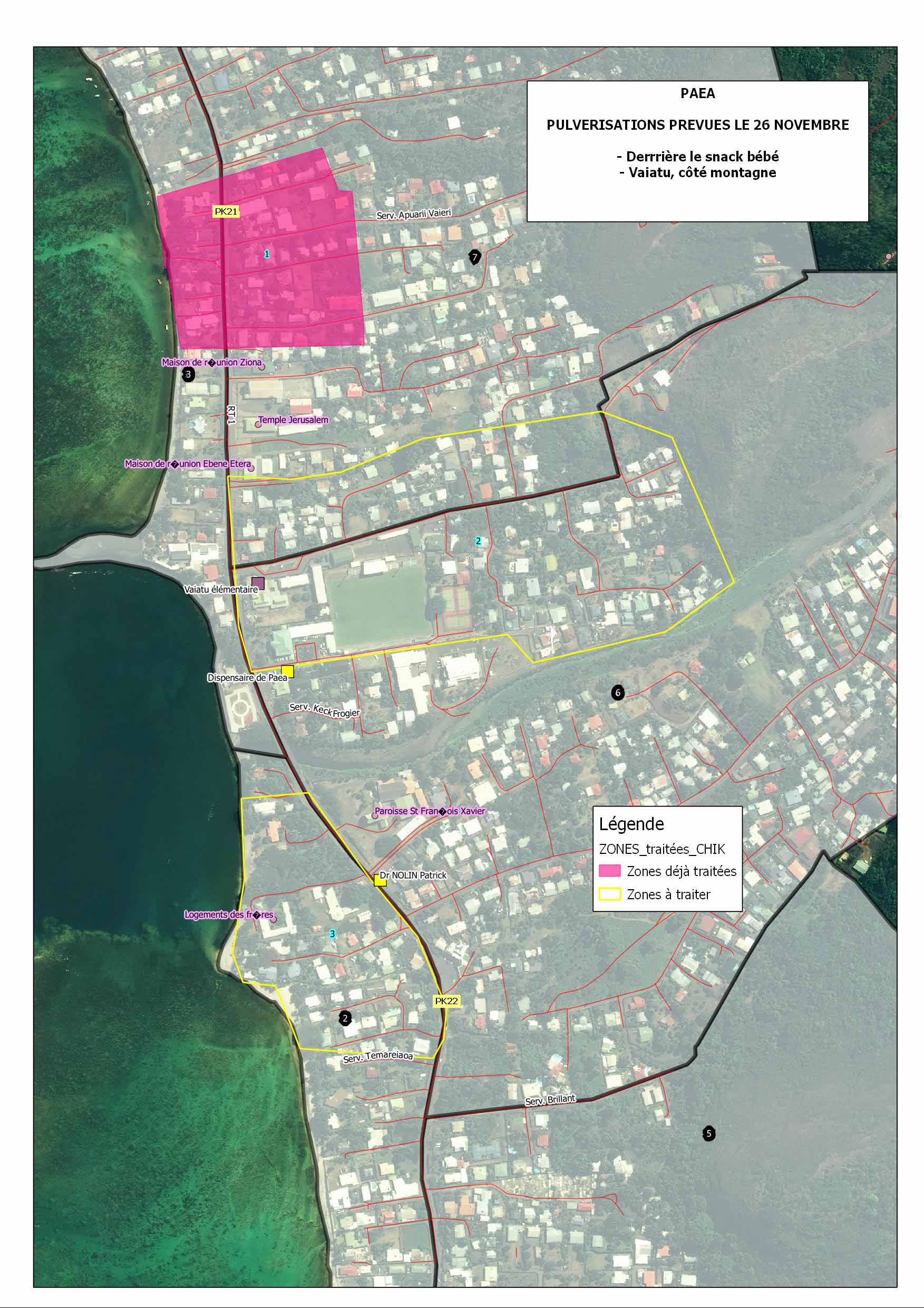 Zones de traitement contre les moustiques, du 26 au 28 novembre