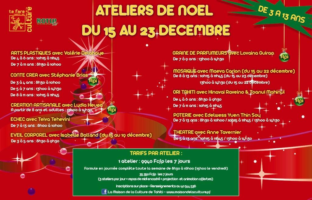 Les ateliers de Noël: un programme riche et varié à la Maison de la culture