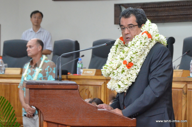 Edouard Fritch, le 12 septembre 2014 après son élection à la tête de l'exécutif polynésien
