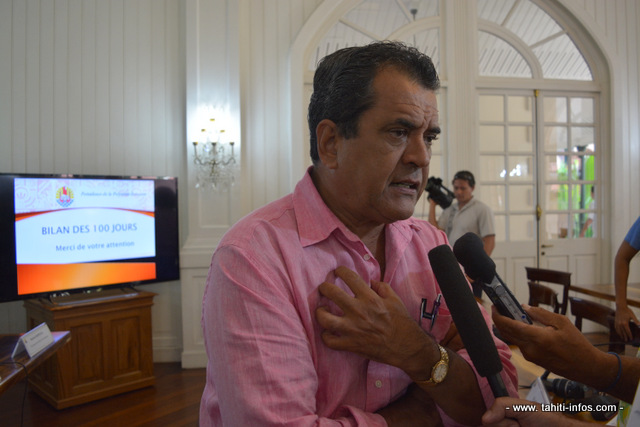 Edouard Fritch à l'issue de la conférence de presse tirant le bilan des 100 jours de son gouvernement.