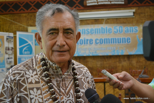 Oscar Temaru ce jeudi 8 janvier 2015. Sur les 50 ans d'existence de la mairie il a déjà assuré 32 ans comme tavana.