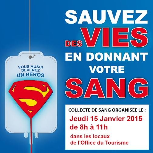 Appel aux dons du sang ce jeudi 15 janvier dans les locaux de l'Office du Tourisme