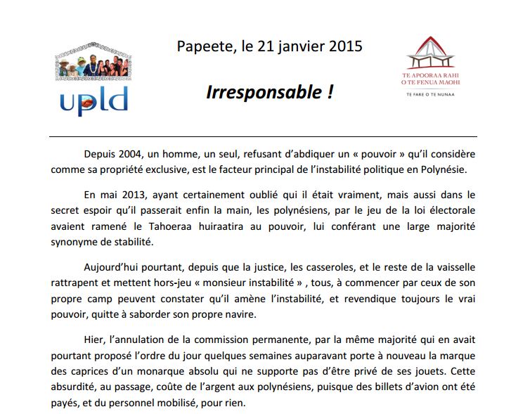 Communique De L 39 Upld Irresponsable