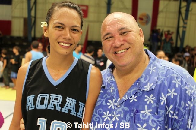 Maea Lextreyt et M. Richmond responsable de la section basket au collège d'Arue