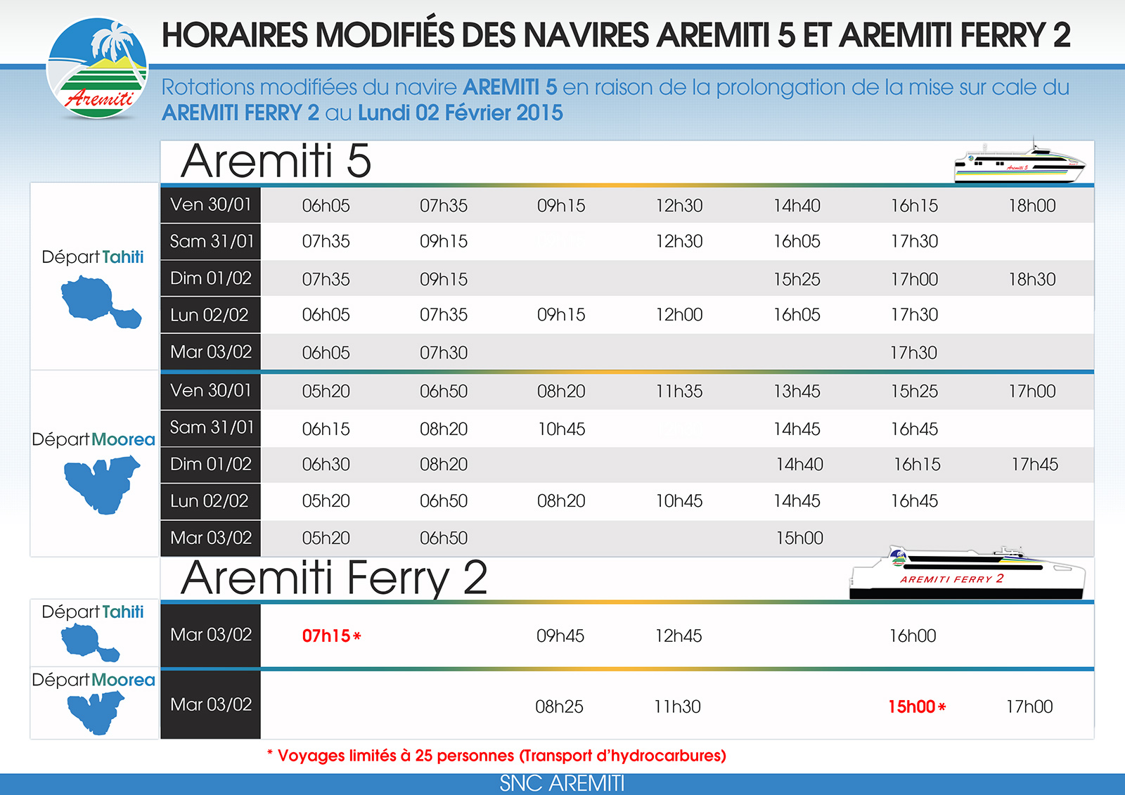 Reprise des rotations du Aremiti Ferry 2