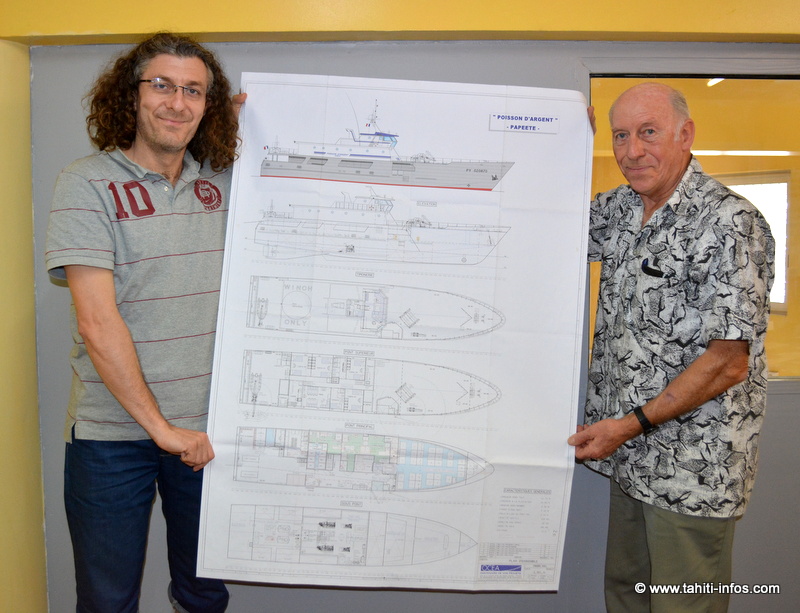 Frédéric et Daniel Degage, deux aspirants armateurs, cherchent à lever des fonds en Polynésie pour construire le "Poisson d'Argent"