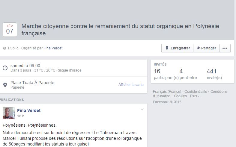 Un appel à la manif contre le "toilettage" du statut proposé par le Tahoera'a