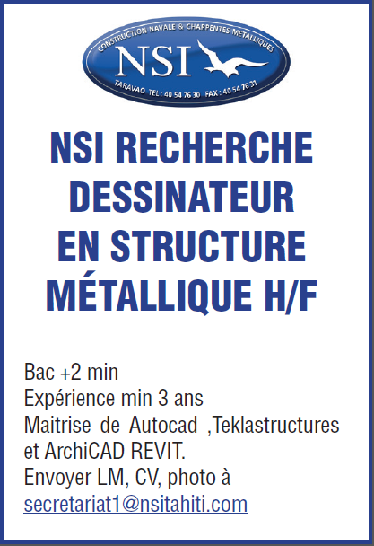 OFFRE D'EMPLOI- La NSI est à la Recherche d'un Dessinateur en structure métallique H/F