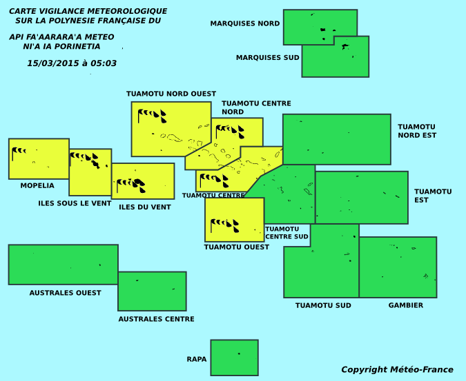 Avis de vigilance jaune en cours sur île de la Société et les Tuamotu ouest