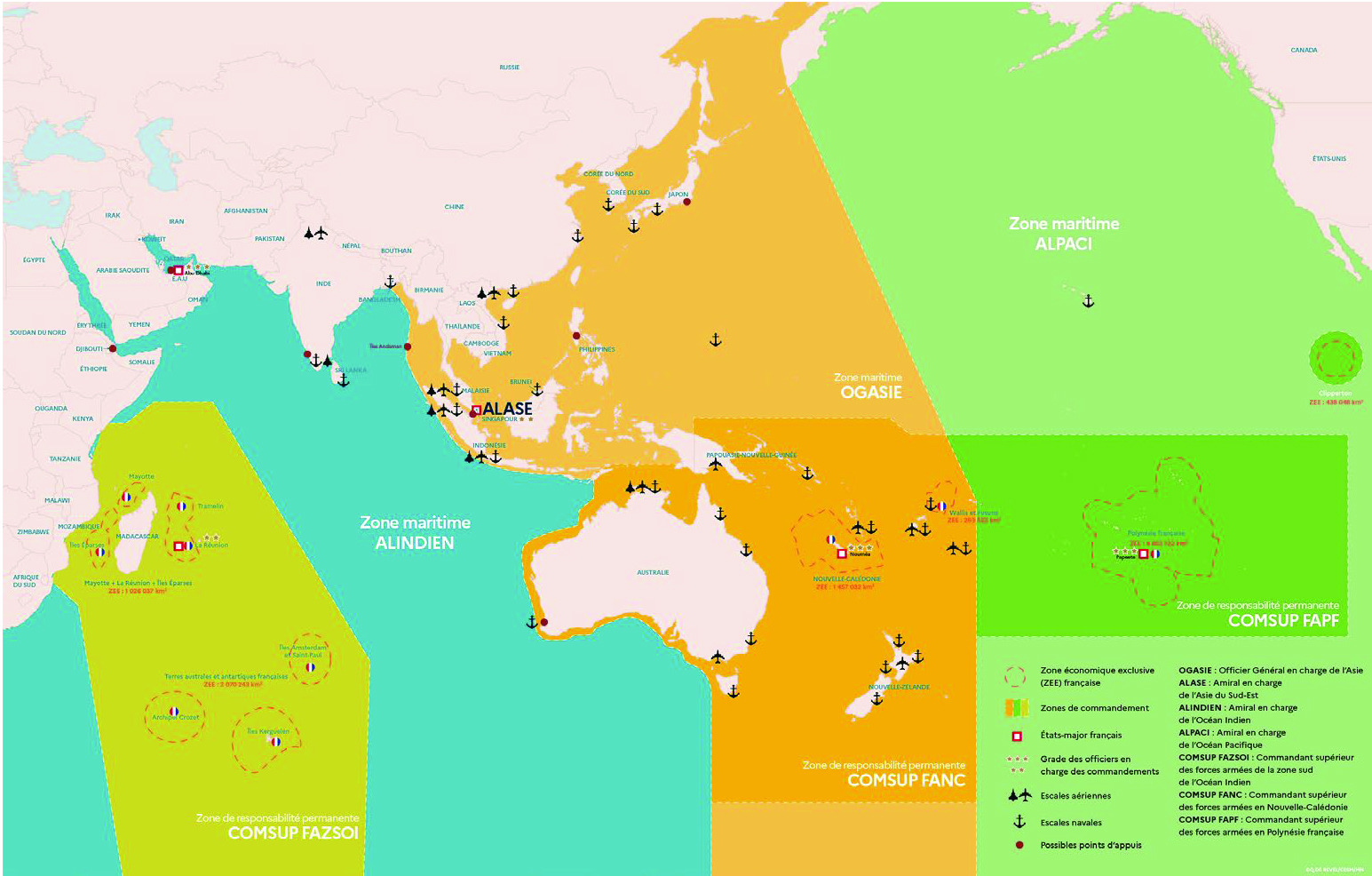 Carte de l'organisation en matière de gouvernance à l'échelle de l'Indo-Pacifique. Crédit photo : CESM.