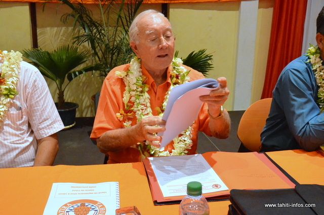 Gaston Flosse, le 9 septembre 2014 lors du grand conseil du Tahoera'a Huira'atira