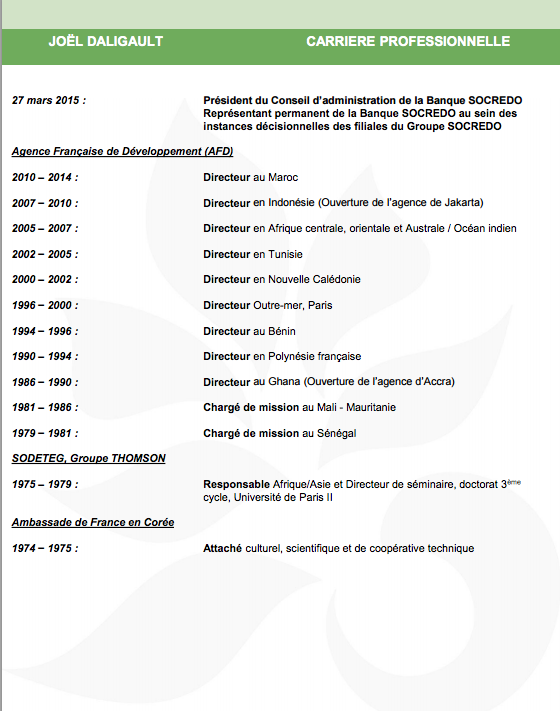 SOCREDO: Nomination de Joël Daligault à la Présidence du Conseil d'Administration