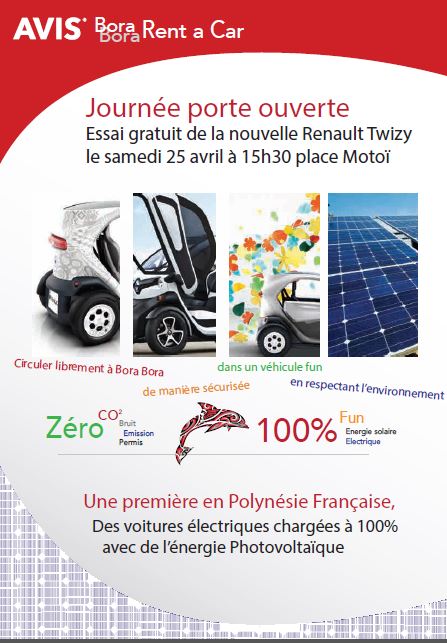 Venez tester les 12 voitures électriques de Bora Bora ce samedi