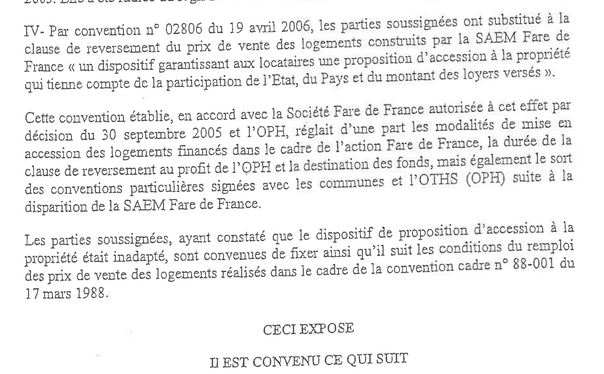 Extrait du préambule de la convention de 2011 où le dispositif d'accès à la propriété de 2006 est jugé "inadapté"