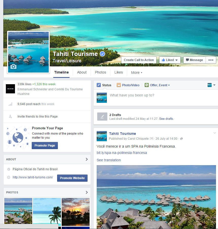 La page Facebook de Tahiti Tourisme que seuls les Brésiliens peuvent voir