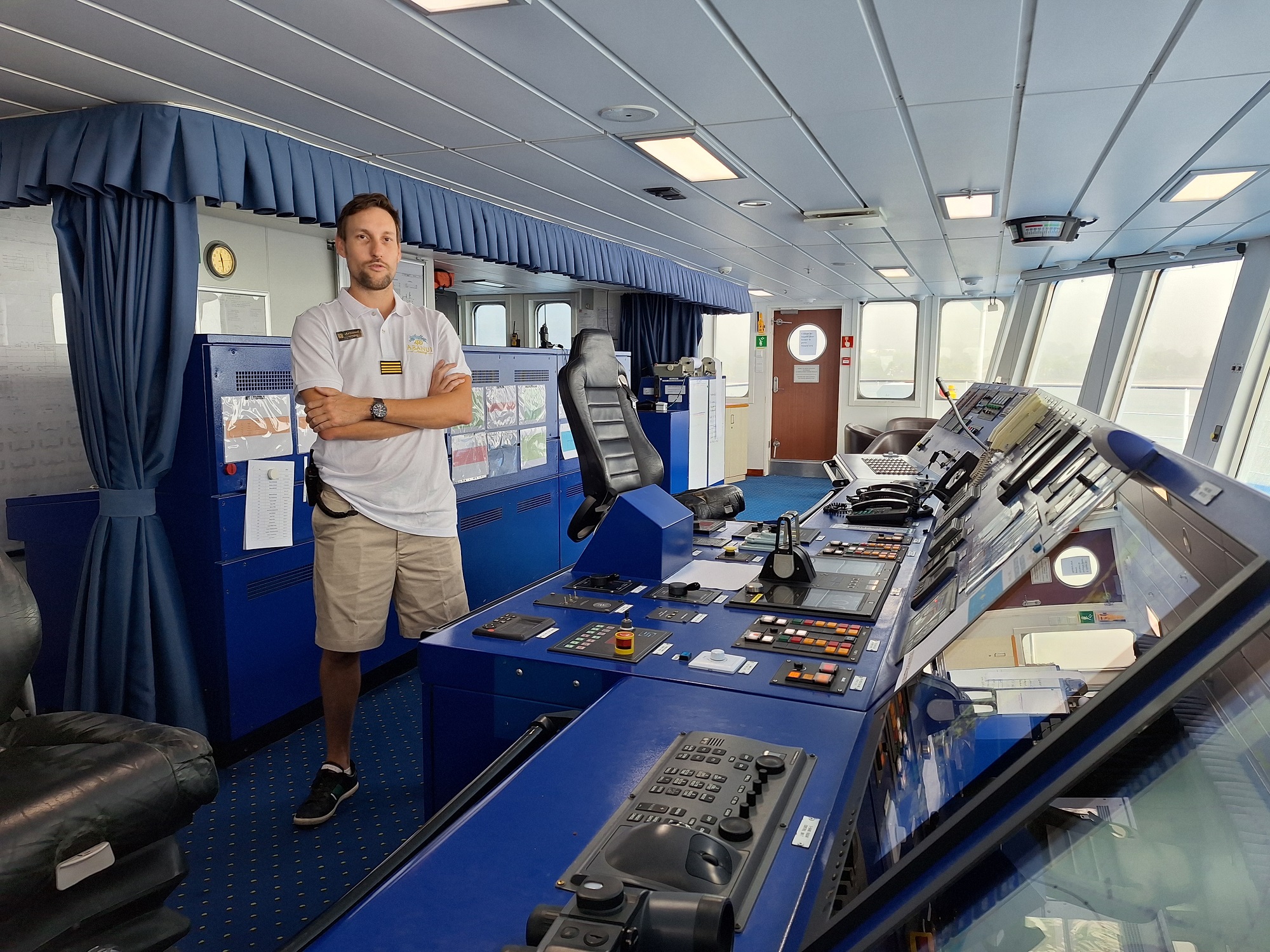 Arnaud Pichard, capitaine de l’Aranui 5, sur la passerelle.