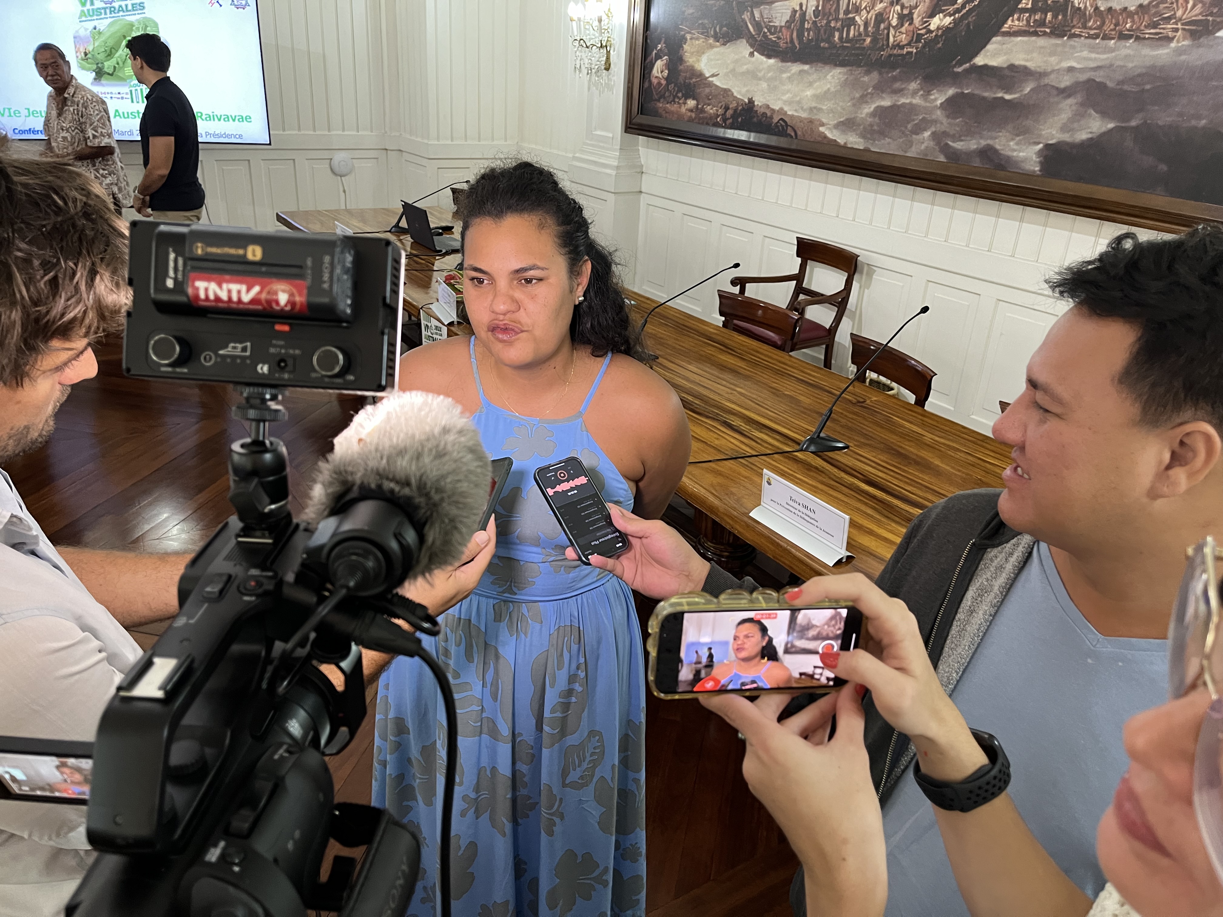 Nahema Temarii, la ministre des Sports, mardi lors de la conférence de presse organisée pour la présentation des 6e Jeux des Australes qui auront lieu du 4 au 10 août à Raivavae.