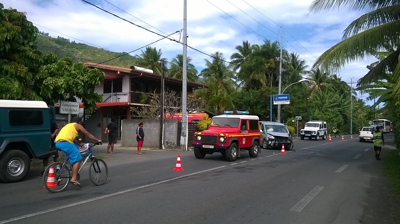 Le véhicule accidenté à Paea