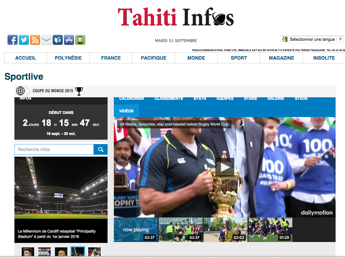Suivez la coupe du monde du Rugby en « blog live » sur TAHITI INFOS