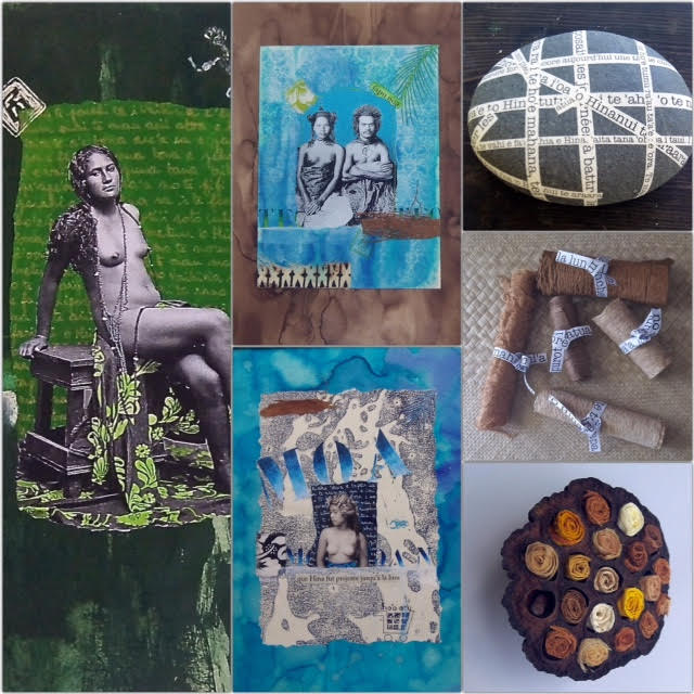 Deux fils conducteurs s'entrecroisent dans ses œuvres : le tapa et le cocotier.