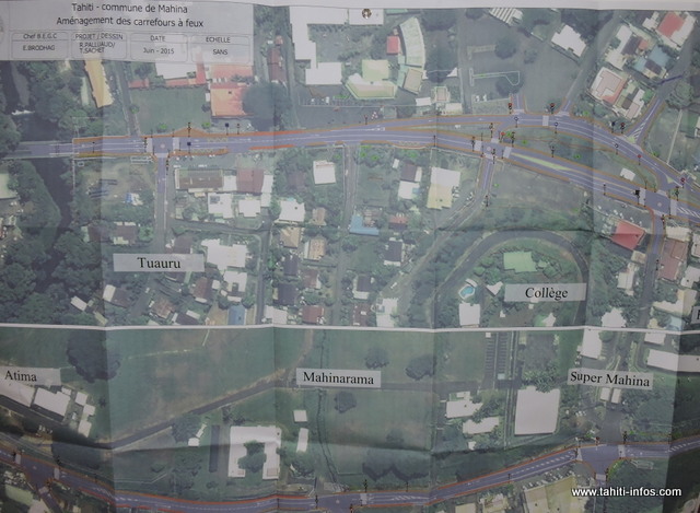 Cinq carrefours seront installés à Mahina. Un, à la sortie de la Tuauru ; deux, au collège de Mahina ; un, à la descente de Mahinarama et le dernier, à la descente de Supermahina. Les travaux devraient démarrer avant la fin de l'année