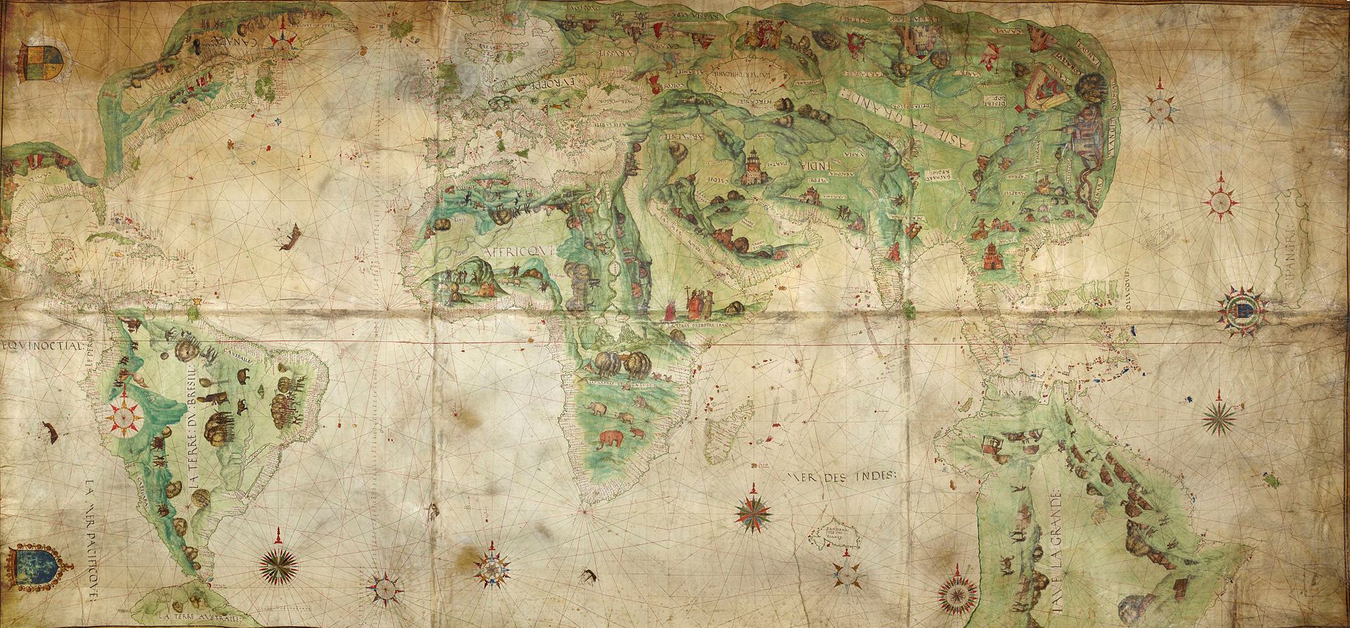 La mappemonde Dauphin (1547), avec une représentation (à droite du document) de l'Australie, appelée Jave La Grande.