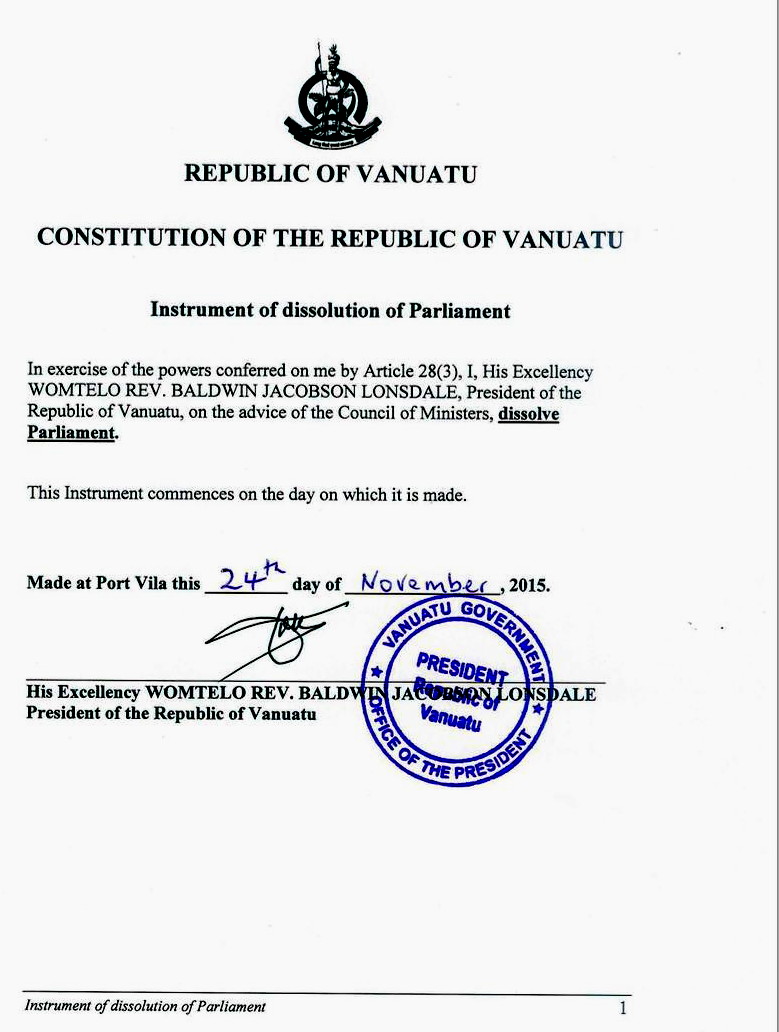 Le Président de Vanuatu dissout un Parlement gangréné par la corruption