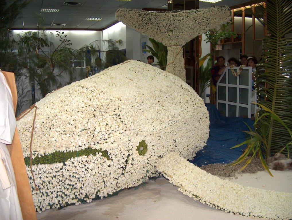 La banque de Tahiti avait tapé fort l'an dernier au concours, en réalisant une baleine à l'aide de plusieurs milliers de tiare Tahiti