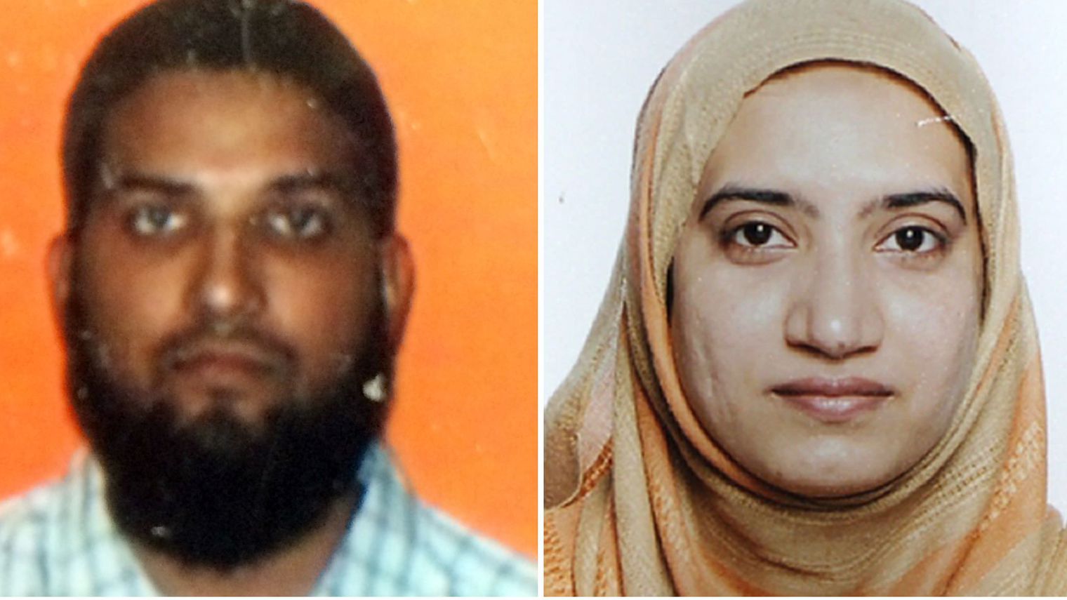 Photo tirée d'une carte d'étudiant de Syed Farook non datée (g), et d'une photo fournie par le FBI de Tashfeen Malik (d), les auteurs de la tuerie de San Bernardino perpétrée lors d'un déjeuner de Noël en Californie AFP