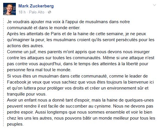 USA: le patron de Facebook s'élève contre le discours anti-musulmans