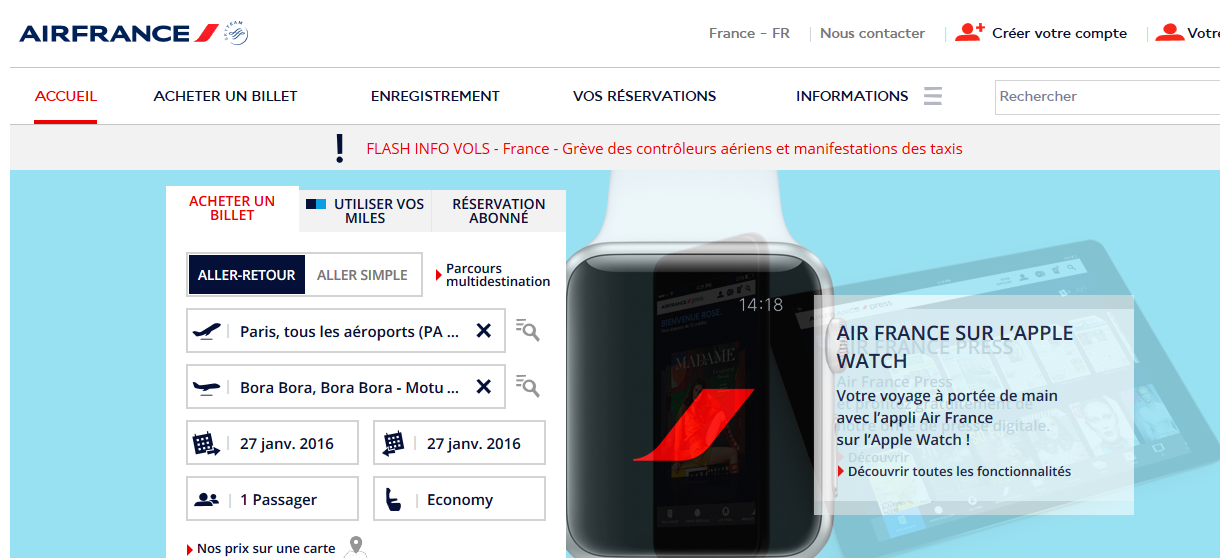 Il est désormais possible d'acheter sur le site internet d'Air France un billet Paris-Bora Bora.