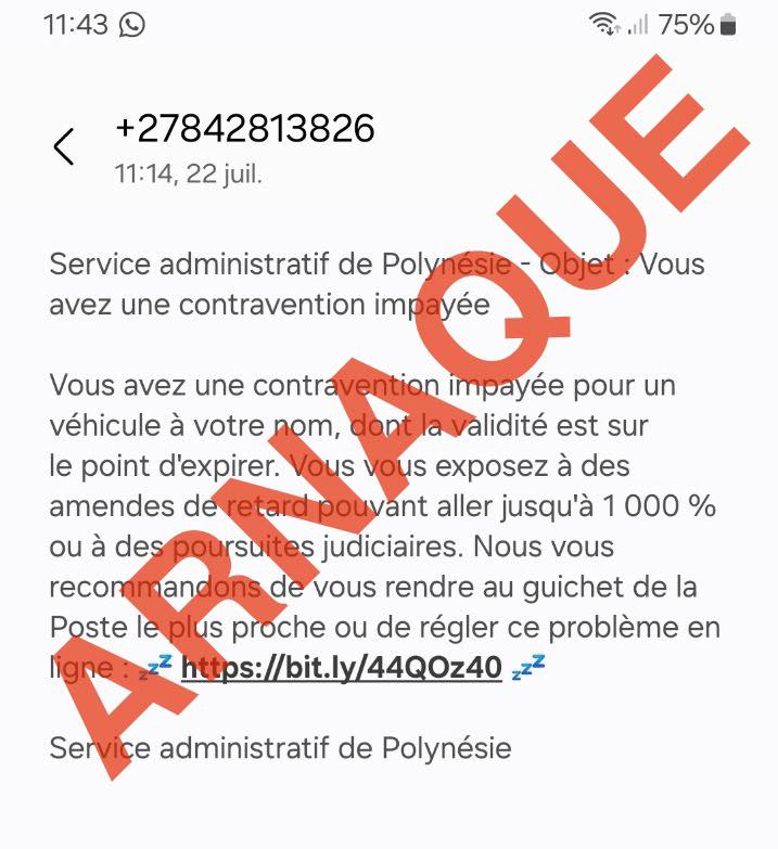 Arnaque aux faux SMS d’amende à Tahiti