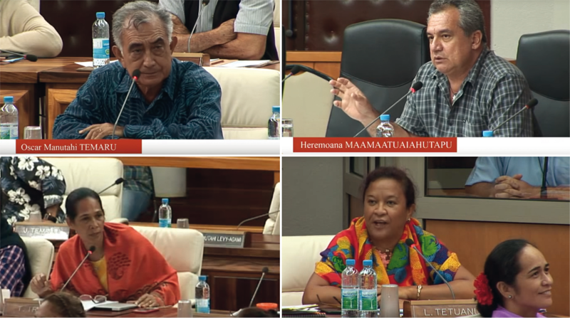 Captures d'écran lors du débat jeudi dernier à l'assemblée de Polynésie.