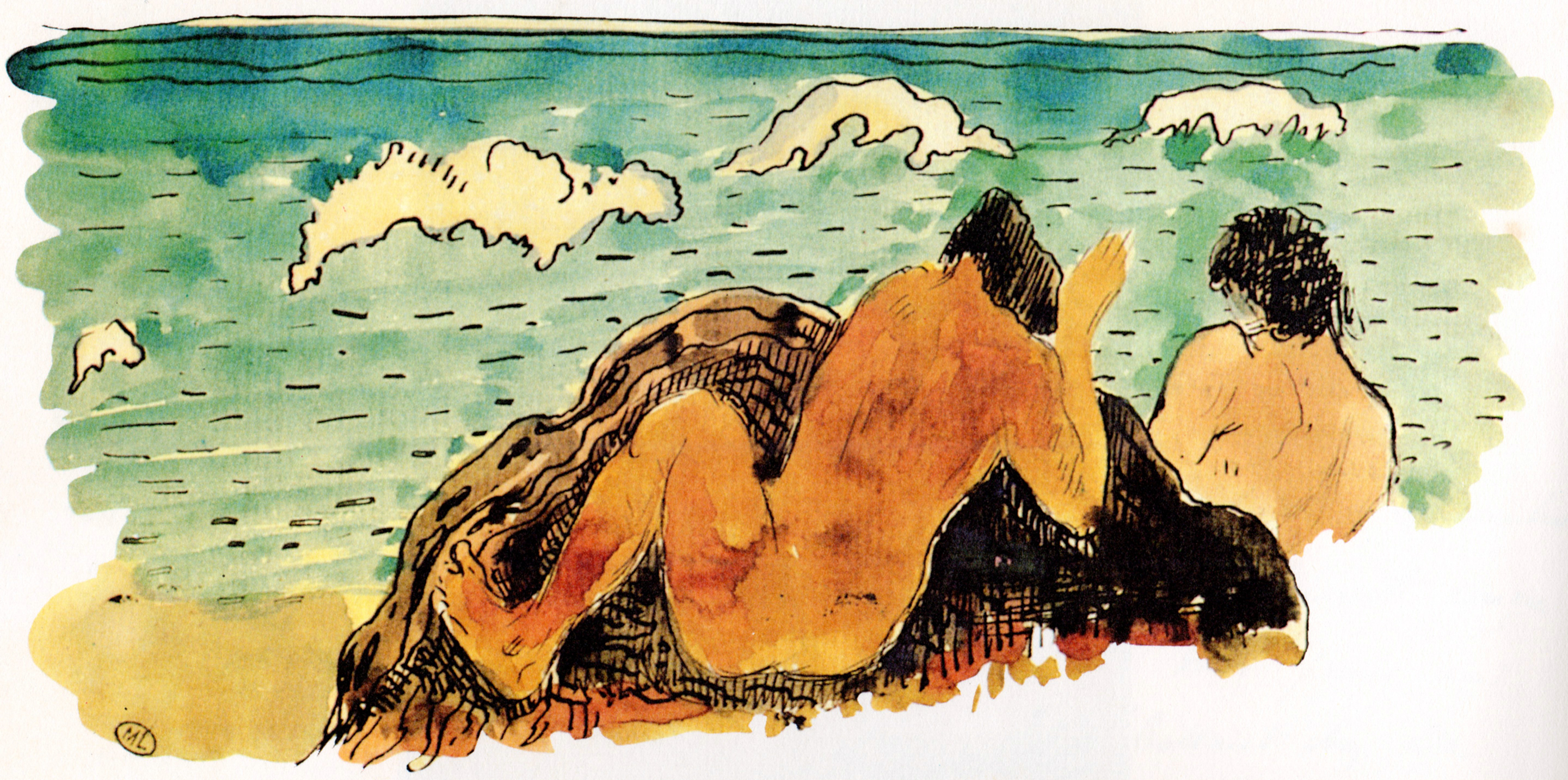Ruahatu et le déluge, aquarelle de Paul Gauguin rajoutée dans Noa Noa en 1895.