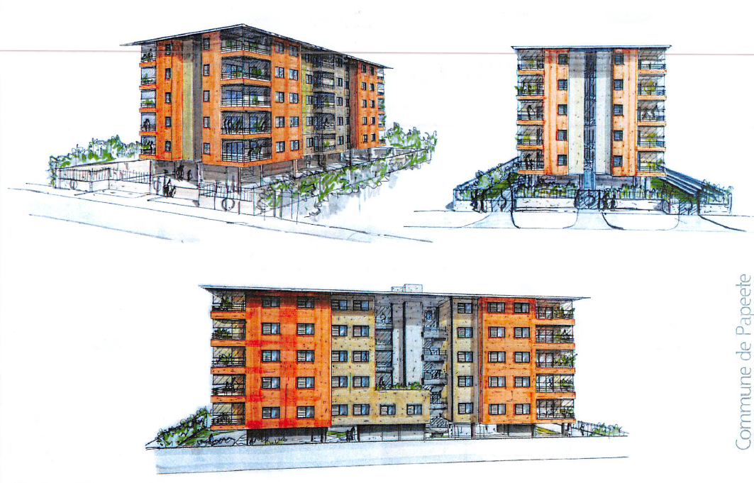 L’immeuble situé sur le cours de l’Union sacrée à Fariipiti intègre 25 logement du F2 au F4.