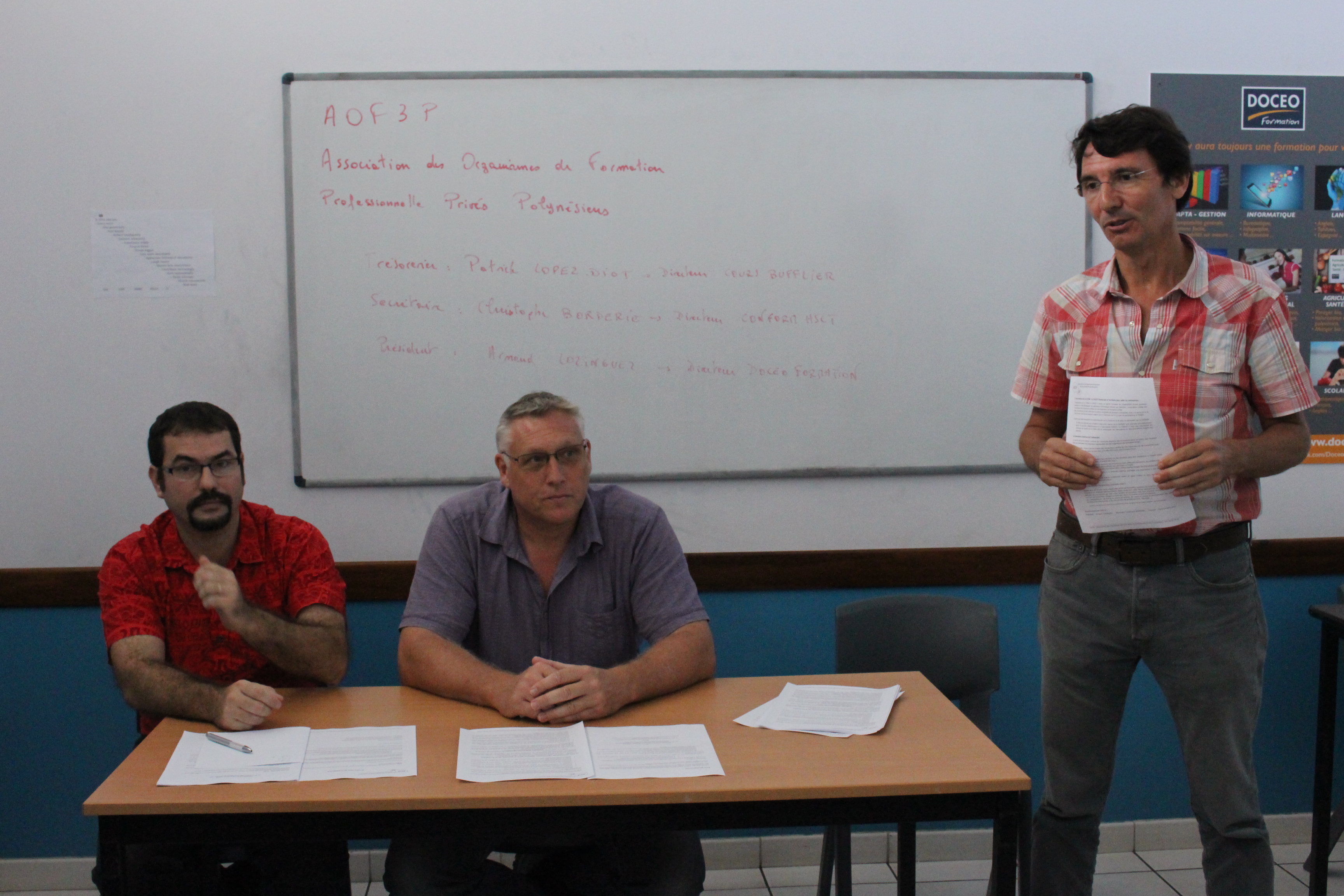 De gauche à droite : Patrick Lopez-Diot, directeur des Cours Bufflier, trésorier de l’AOF3P, Christophe Borderie, directeur de Conform HSCT, secrétaire de l’association et Arnaud Lozinguer, directeur de Docéo Formation et président de l’AOF3P.