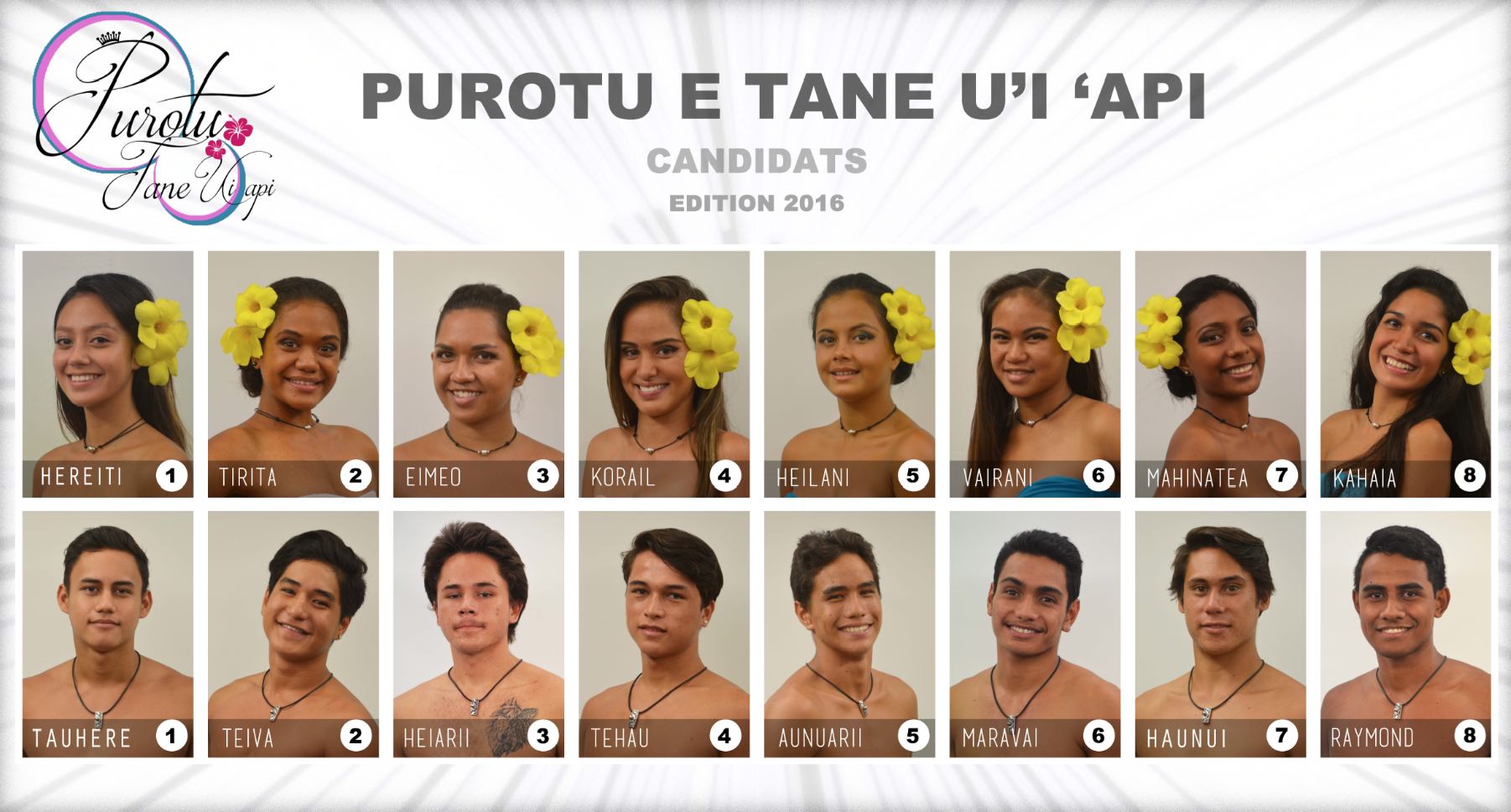 Les seize candidats en lice.