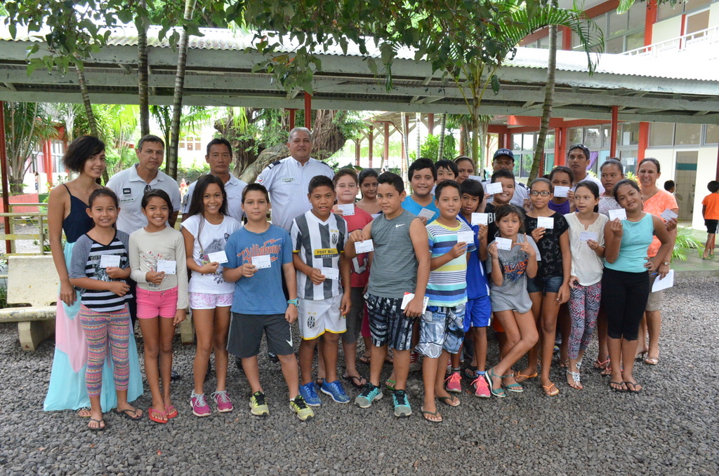 Une classe de l’école Tuterai Tane (Pirae) dans laquelle les élèves ont tous reçu le permis piéton, vendredi.