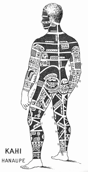 Tatouages marquisiens. Illustration de Kahi pour von den Steinen